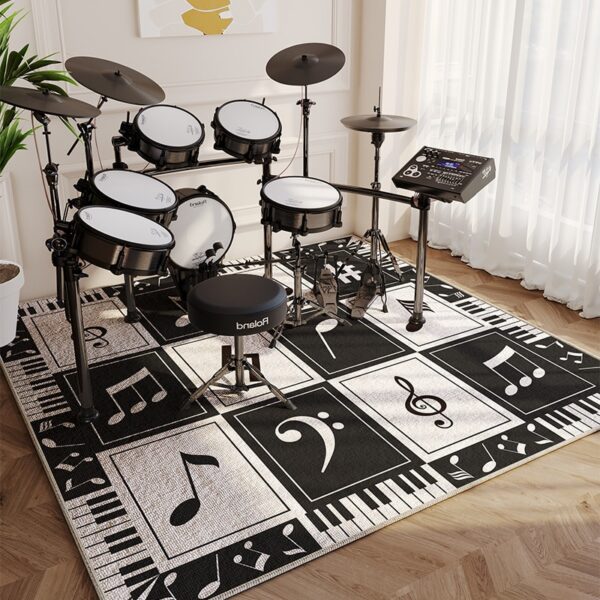 Plaid Carpet Black and White Plaid Polyester Carpets: Abstract Music Symbols, Fashionable Luxury for Living Room and Bedroom Home Decor - Image 5