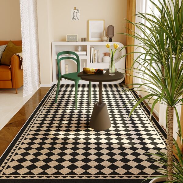 Plaid Carpet Black and White Plaid Polyester Carpets: Abstract Music Symbols, Fashionable Luxury for Living Room and Bedroom Home Decor