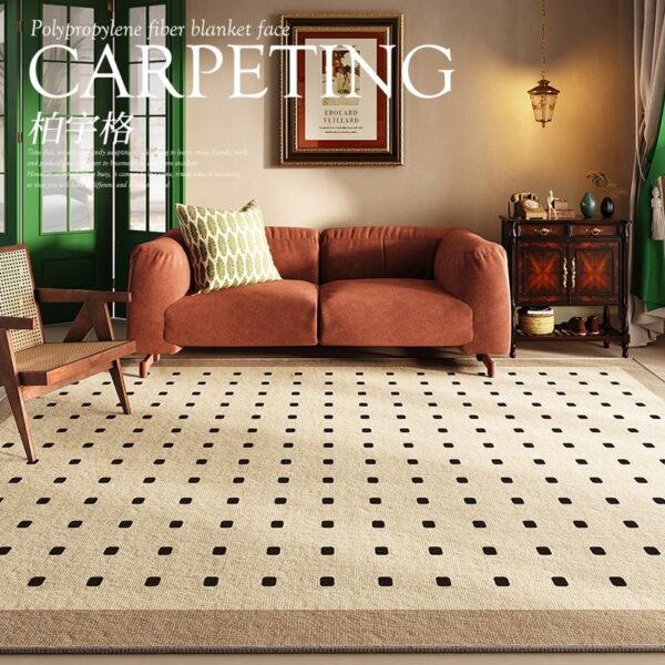 Plaid Carpet French Retro Carpets for Living Room Decor Thicken Bedside Rugs, Large Area Home Non-Slip Mat, Washable Lounge Rug in the Bedroom - Image 2