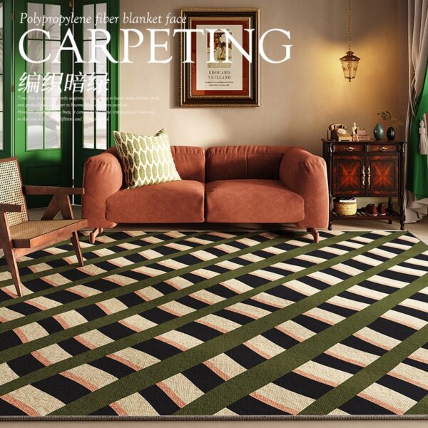 Plaid Carpet French Retro Carpets for Living Room Decor Thicken Bedside Rugs, Large Area Home Non-Slip Mat, Washable Lounge Rug in the Bedroom - Image 3