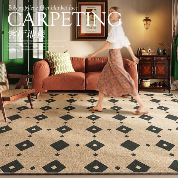 Plaid Carpet French Retro Carpets for Living Room Decor Thicken Bedside Rugs, Large Area Home Non-Slip Mat, Washable Lounge Rug in the Bedroom