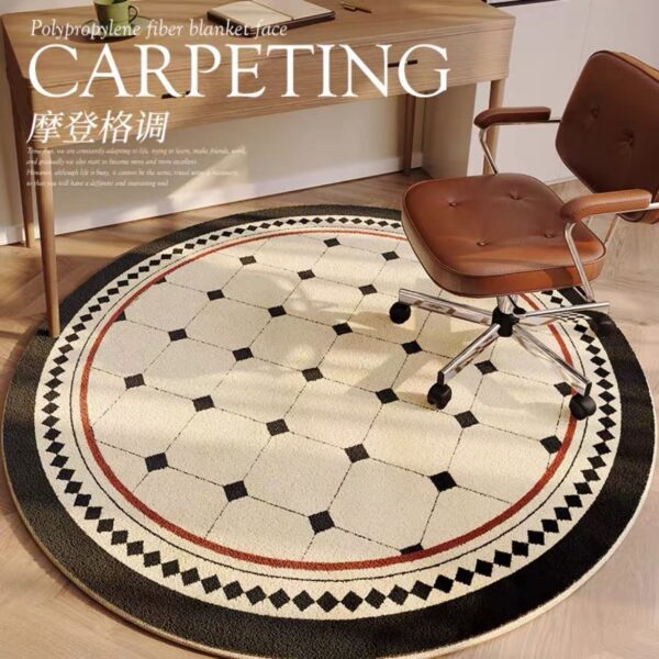 Plaid Carpet French Round Rugs for Bedroom and Retro Living Room Decor Large Area, Non-Slip, Fluffy, and Soft Lounge Mat for Children's Rooms