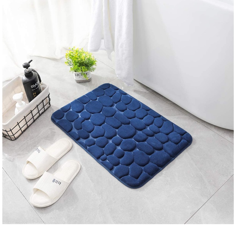 Cobblestone Embossed Slate Bath Mat Water-Absorbent, Non-Slip, Memory Foam Bathroom Rug for Toilet and Floor