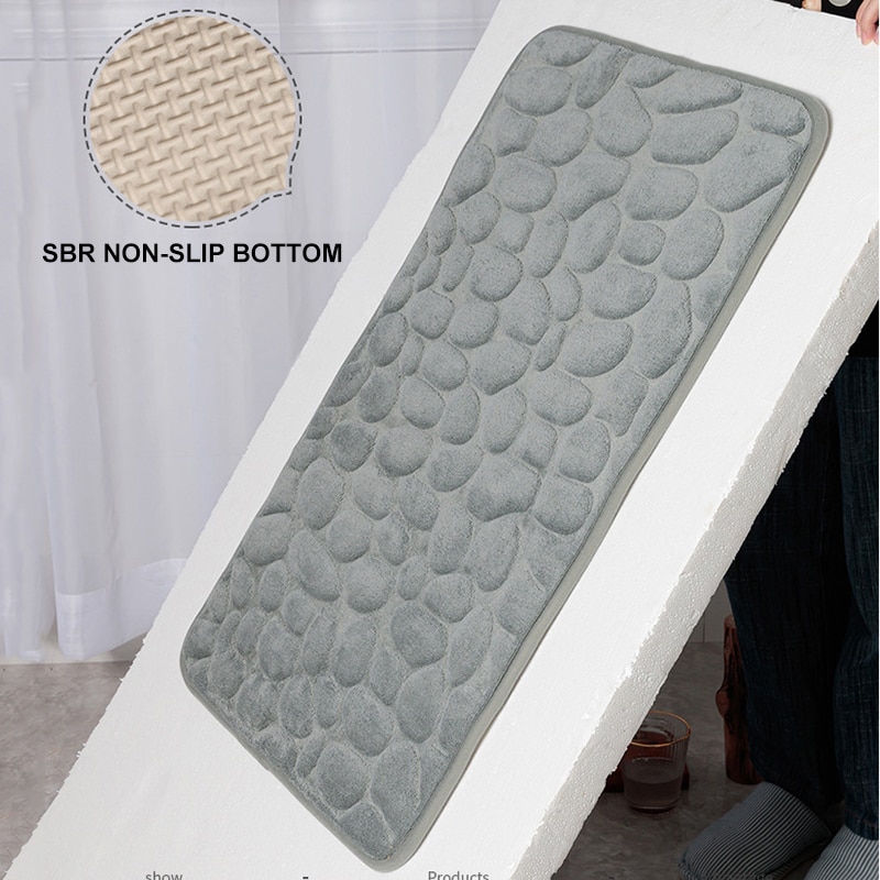 Cobblestone Embossed Slate Bath Mat Water-Absorbent, Non-Slip, Memory Foam Bathroom Rug for Toilet and Floor