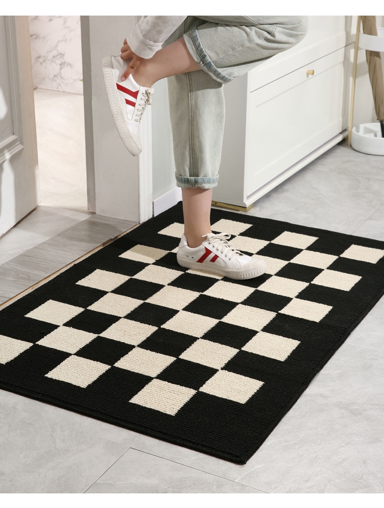 Plaid Carpet Winter-Ready Checkerboard Design for Outdoor and Indoor Use - Durable and Easy to Clean