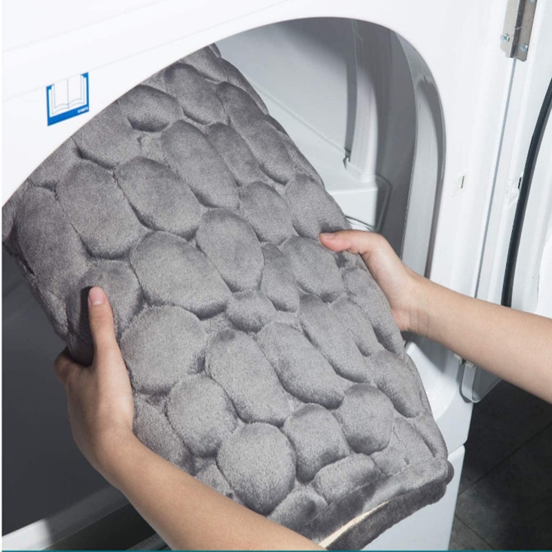 Cobblestone Embossed Slate Bath Mat Water-Absorbent, Non-Slip, Memory Foam Bathroom Rug for Toilet and Floor