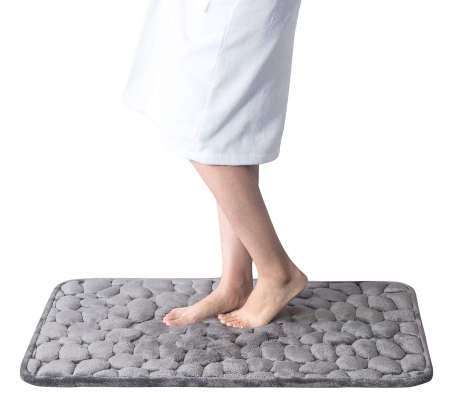 Cobblestone Embossed Slate Bath Mat Water-Absorbent, Non-Slip, Memory Foam Bathroom Rug for Toilet and Floor