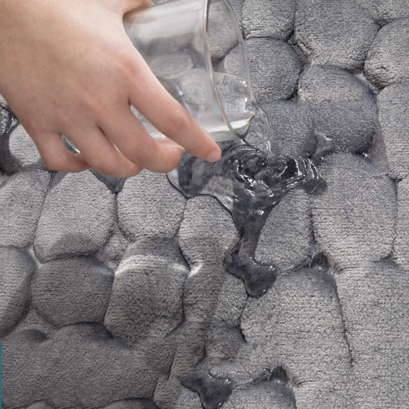 Cobblestone Embossed Slate Bath Mat Water-Absorbent, Non-Slip, Memory Foam Bathroom Rug for Toilet and Floor