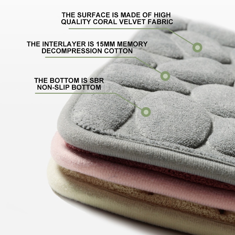 Cobblestone Embossed Slate Bath Mat Water-Absorbent, Non-Slip, Memory Foam Bathroom Rug for Toilet and Floor