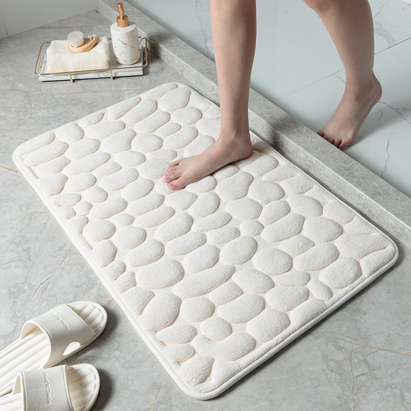 Cobblestone Embossed Slate Bath Mat Water-Absorbent, Non-Slip, Memory Foam Bathroom Rug for Toilet and Floor