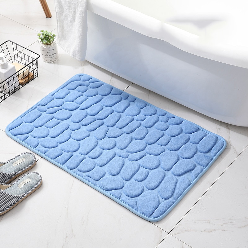Cobblestone Embossed Slate Bath Mat Water-Absorbent, Non-Slip, Memory Foam Bathroom Rug for Toilet and Floor