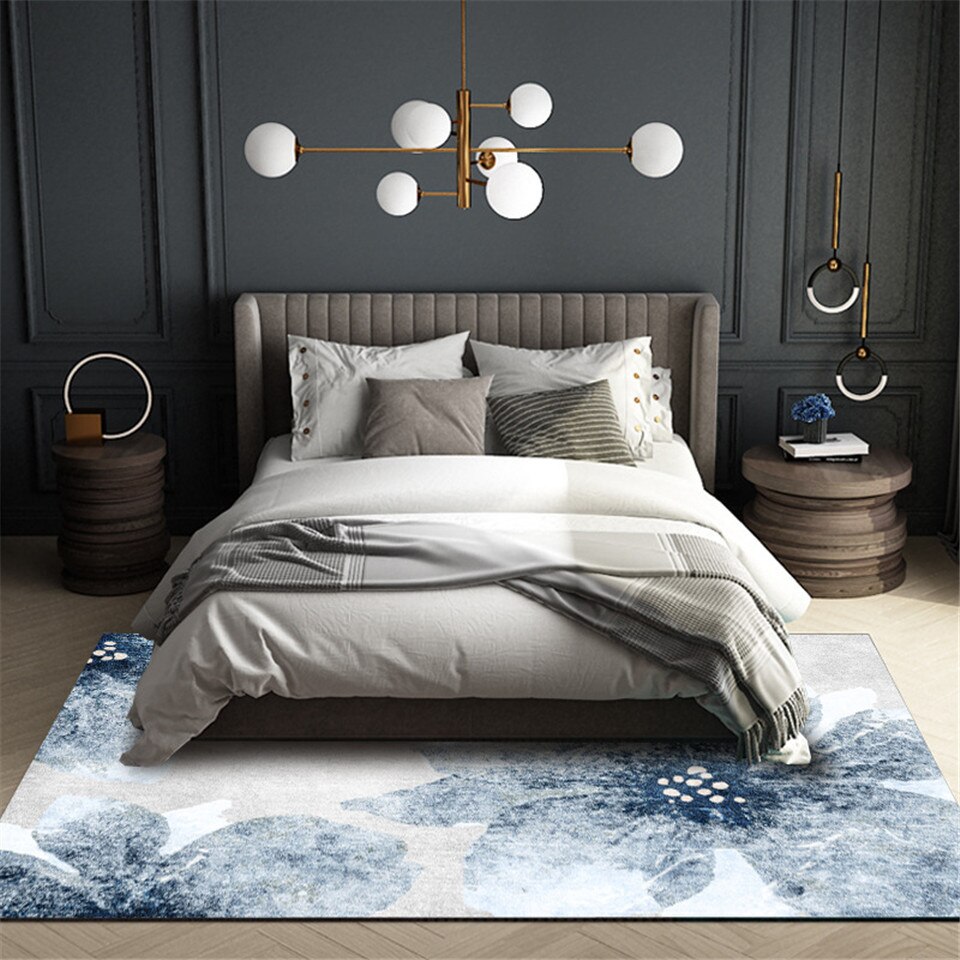 Jasmine Carpet Modern Abstract Blue and Gray Floral Rug for Living Room with Color Fading Flower Design