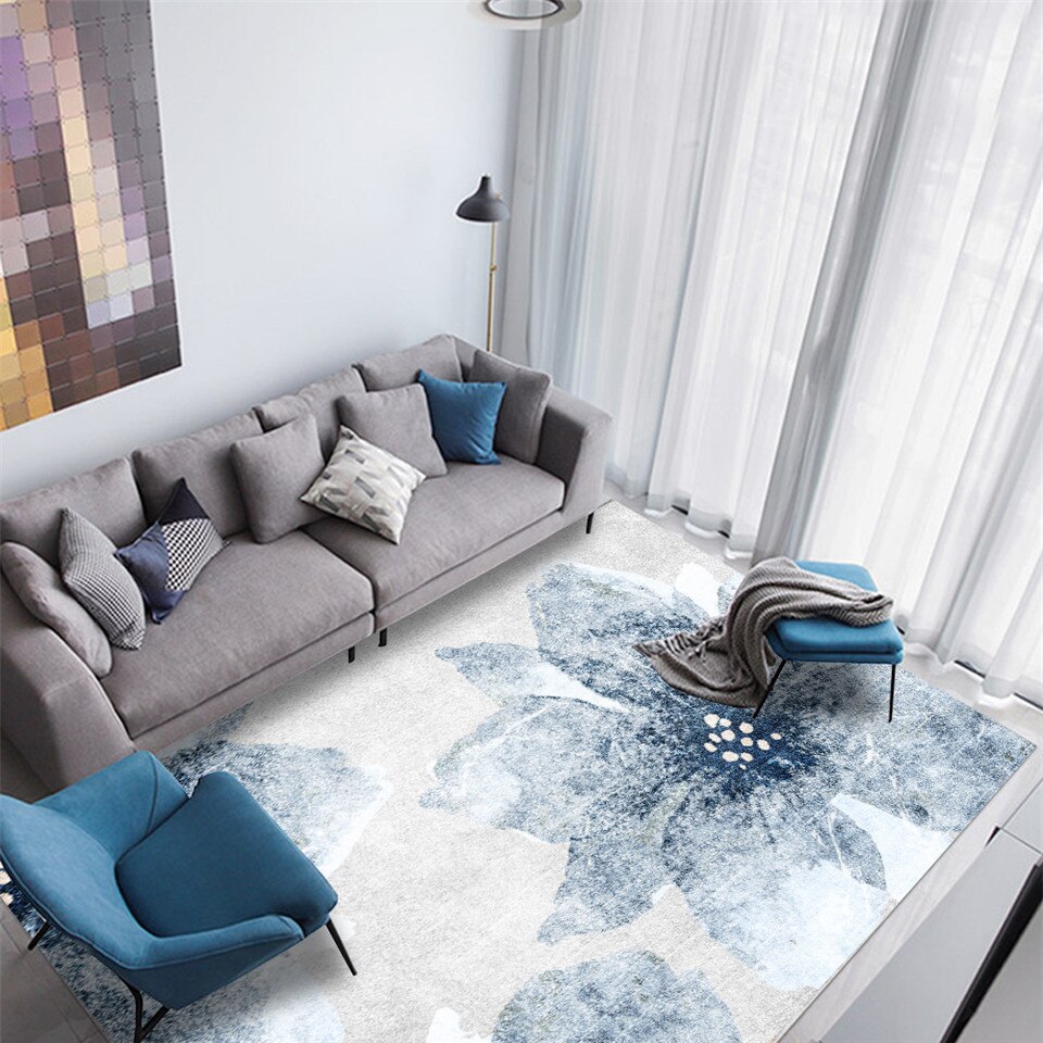 Jasmine Carpet Modern Abstract Blue and Gray Floral Rug for Living Room with Color Fading Flower Design