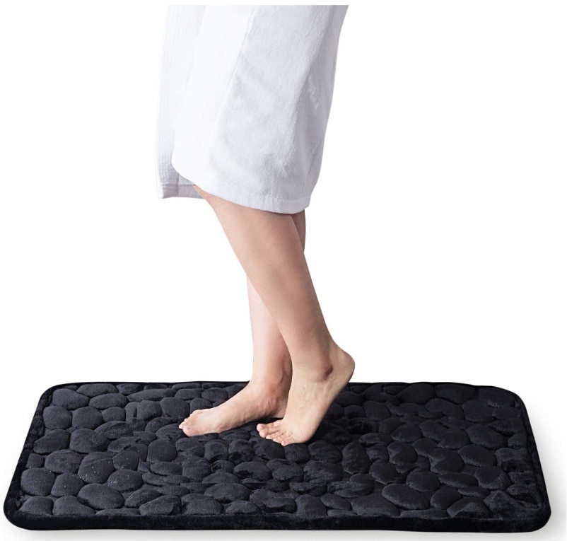 Cobblestone Embossed Slate Bath Mat Water-Absorbent, Non-Slip, Memory Foam Bathroom Rug for Toilet and Floor