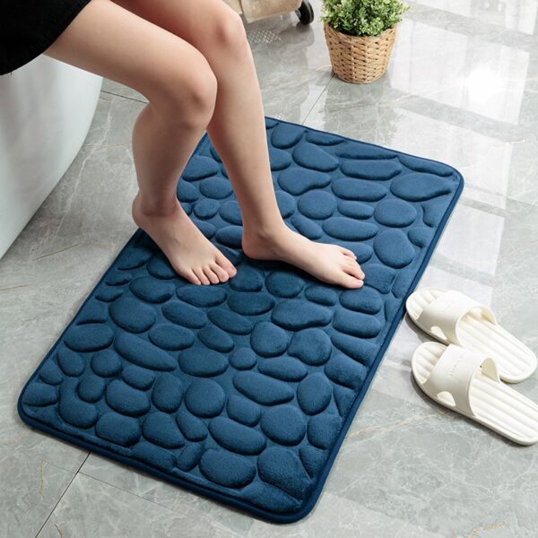 Cobblestone Embossed Slate Bath Mat Water-Absorbent, Non-Slip, Memory Foam Bathroom Rug for Toilet and Floor - Image 2