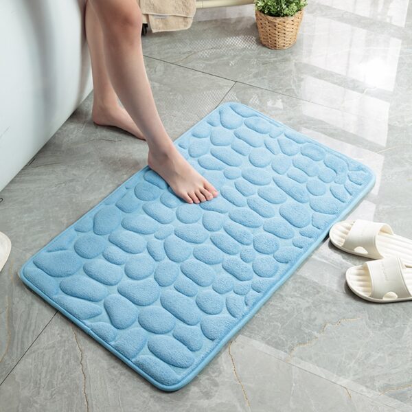 Cobblestone Embossed Slate Bath Mat Water-Absorbent, Non-Slip, Memory Foam Bathroom Rug for Toilet and Floor - Image 3