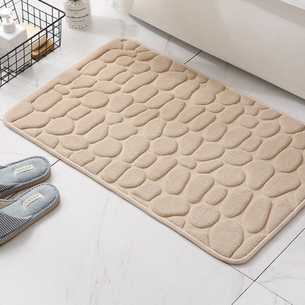 Cobblestone Embossed Slate Bath Mat Water-Absorbent, Non-Slip, Memory Foam Bathroom Rug for Toilet and Floor - Image 4