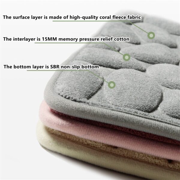 Cobblestone Embossed Slate Bath Mat Water-Absorbent, Non-Slip, Memory Foam Bathroom Rug for Toilet and Floor - Image 5