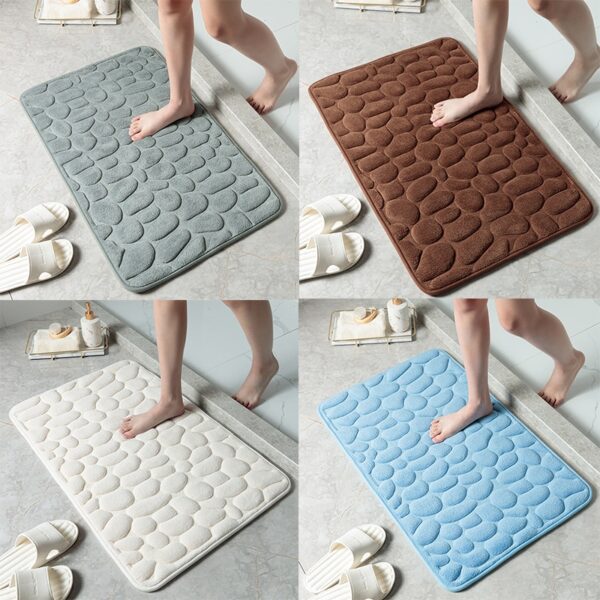 Cobblestone Embossed Slate Bath Mat Water-Absorbent, Non-Slip, Memory Foam Bathroom Rug for Toilet and Floor - Image 6