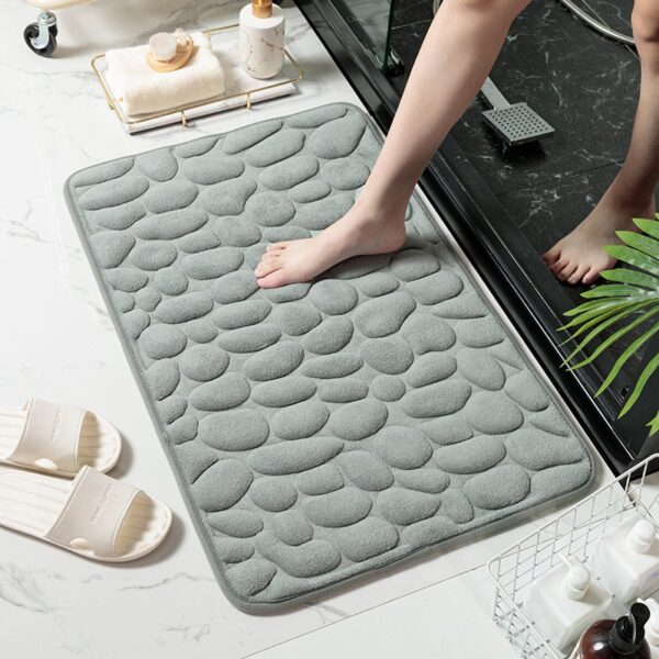 Cobblestone Embossed Slate Bath Mat Water-Absorbent, Non-Slip, Memory Foam Bathroom Rug for Toilet and Floor
