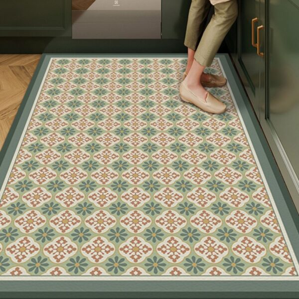 Plaid Carpet Retro Plaid PVC Leather Kitchen Rug Large Area, Oil-Proof, Non-Slip, Easy to Clean, Ideal for Living Rooms, Waterproof Door Mat - Image 2