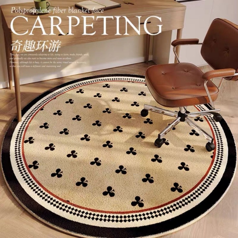 Plaid Carpet French Round Rugs for Bedroom and Retro Living Room Decor Large Area, Non-Slip, Fluffy, and Soft Lounge Mat for Children's Rooms