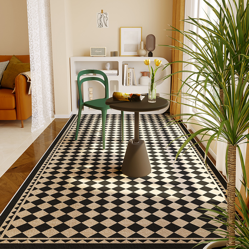 Plaid Carpet Black and White Plaid Polyester Carpets: Abstract Music Symbols, Fashionable Luxury for Living Room and Bedroom Home Decor