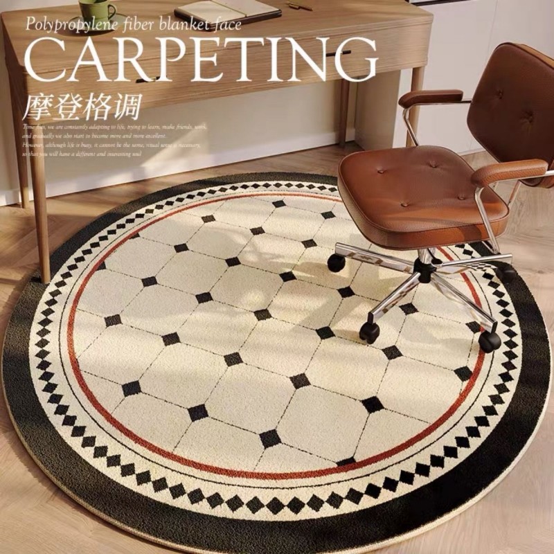 Plaid Carpet French Round Rugs for Bedroom and Retro Living Room Decor Large Area, Non-Slip, Fluffy, and Soft Lounge Mat for Children's Rooms