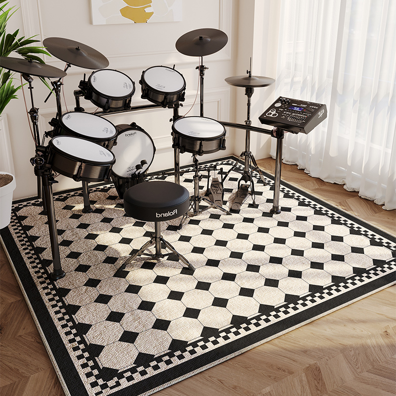 Plaid Carpet Black and White Plaid Polyester Carpets: Abstract Music Symbols, Fashionable Luxury for Living Room and Bedroom Home Decor