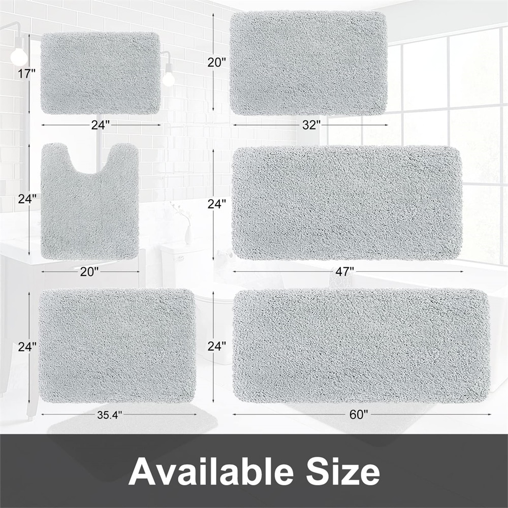 Soft and Absorbent Slate Bath Mat Non-Slip, Thick, and Luxuriously Fluffy Rug for Bathrooms, Bedrooms, and Living Rooms