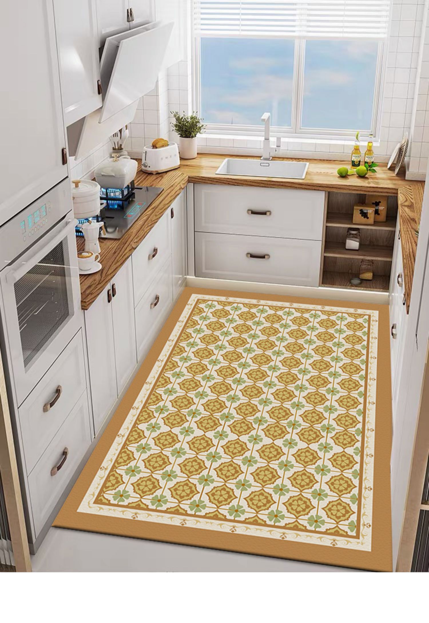 Plaid Carpet Retro Plaid PVC Leather Kitchen Rug Large Area, Oil-Proof, Non-Slip, Easy to Clean, Ideal for Living Rooms, Waterproof Door Mat