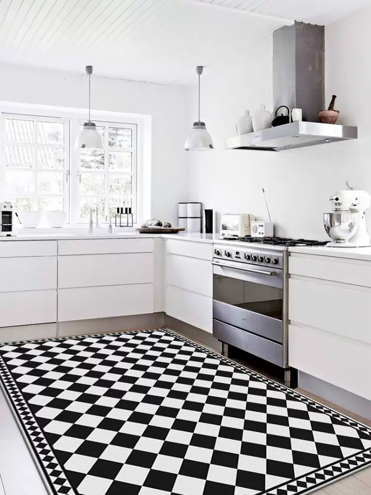 Plaid Carpet Retro Plaid PVC Leather Kitchen Rug Large Area, Oil-Proof, Non-Slip, Easy to Clean, Ideal for Living Rooms, Waterproof Door Mat