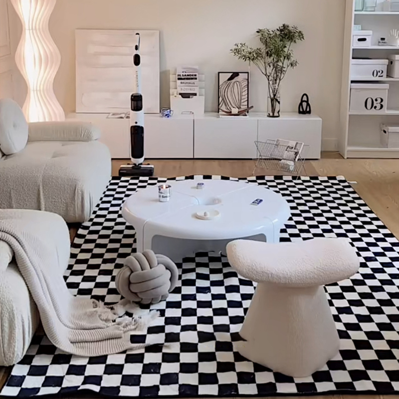 Plaid Carpet Nordic Black and White Checkerboard Carpets Simple yet Stylish Rug for Living Rooms, Bedrooms, Balconies, and Cloakrooms
