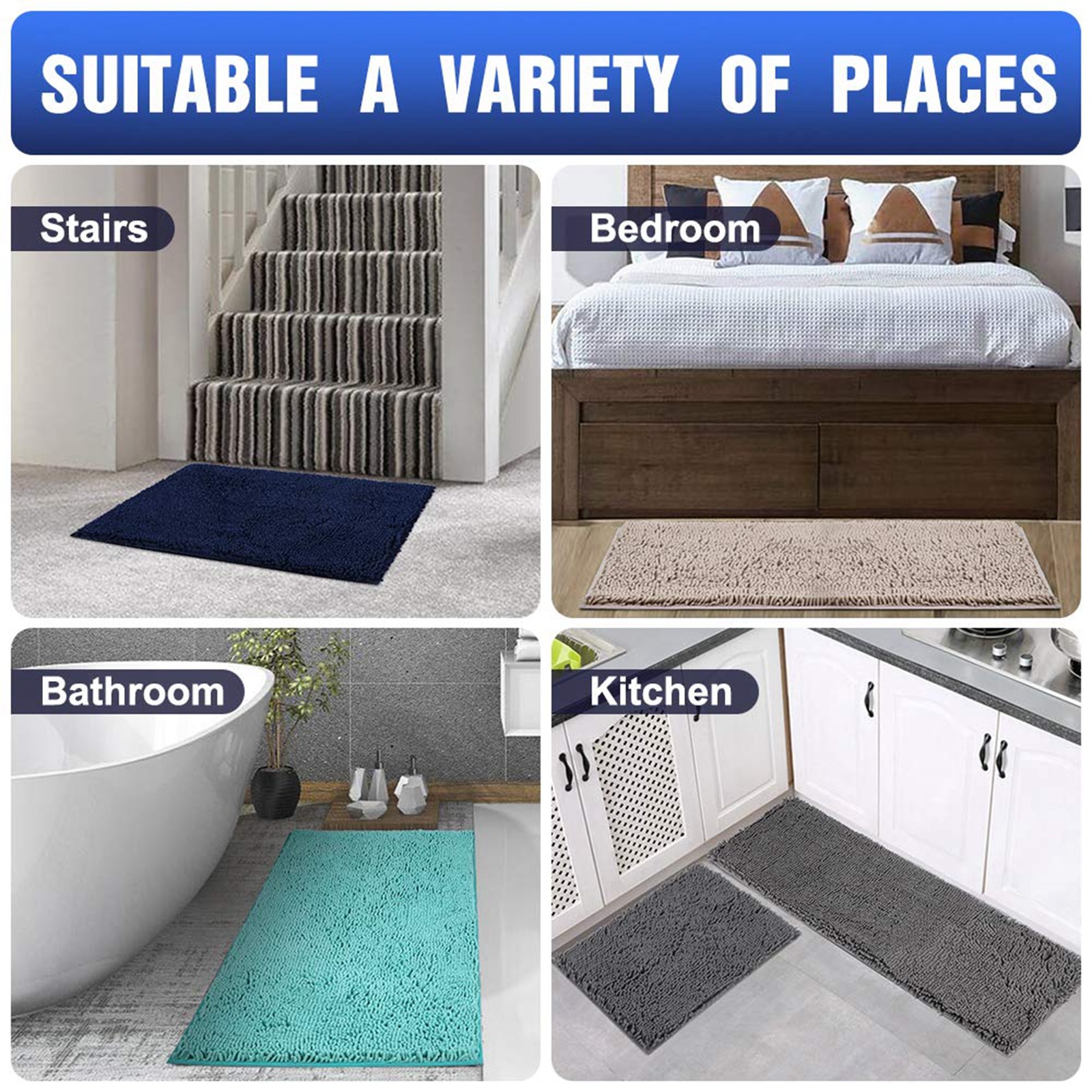 Quick-Dry Chenille Slate Bath Mat Thicken Non-Slip Bathroom Rug for Soft and Absorbent Floor Comfort