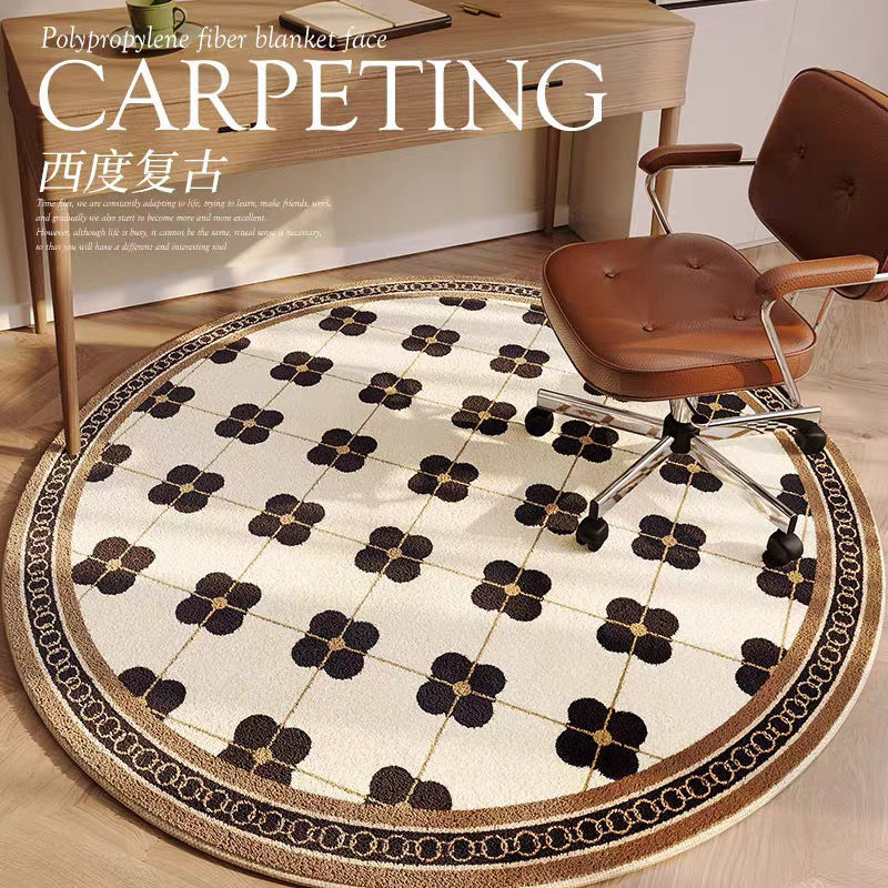 Plaid Carpet French Round Rugs for Bedroom and Retro Living Room Decor Large Area, Non-Slip, Fluffy, and Soft Lounge Mat for Children's Rooms