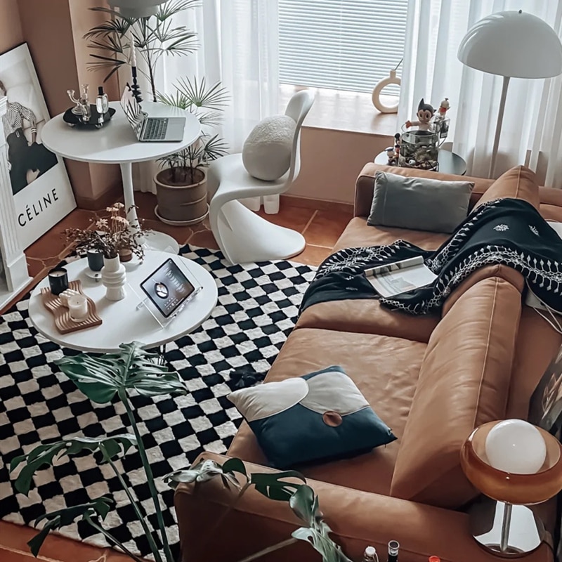 Plaid Carpet Nordic Black and White Checkerboard Carpets Simple yet Stylish Rug for Living Rooms, Bedrooms, Balconies, and Cloakrooms