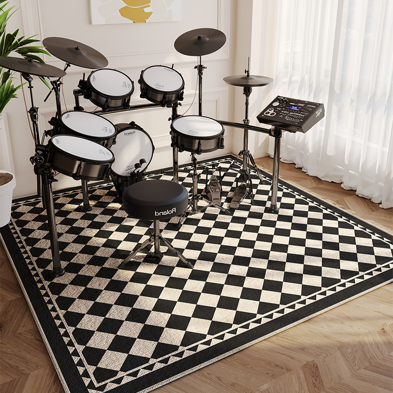Plaid Carpet Black and White Plaid Polyester Carpets: Abstract Music Symbols, Fashionable Luxury for Living Room and Bedroom Home Decor