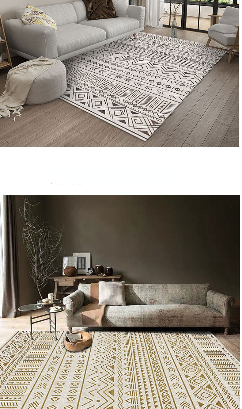 Plaid Carpet Bohemian National Style Large Area Rug: Retro Hotel and Homestay Decoration for Your Living Room and Bedroom