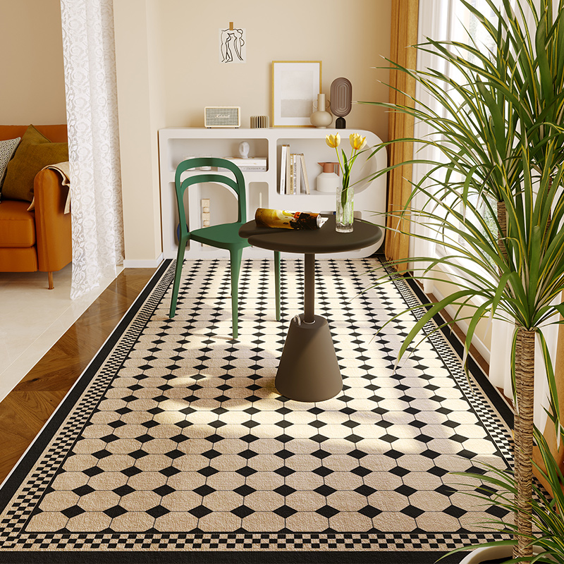 Plaid Carpet Black and White Plaid Polyester Carpets: Abstract Music Symbols, Fashionable Luxury for Living Room and Bedroom Home Decor