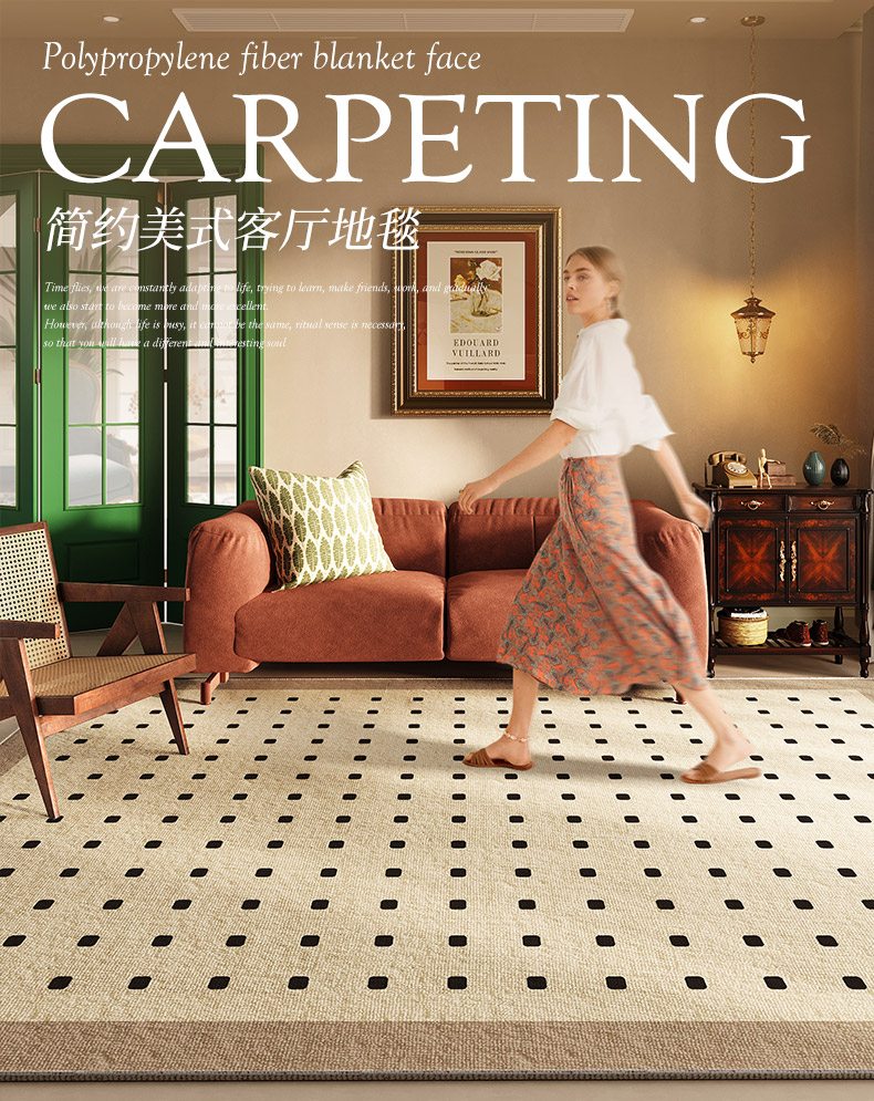 Plaid Carpet French Retro Carpets for Living Room Decor Thicken Bedside Rugs, Large Area Home Non-Slip Mat, Washable Lounge Rug in the Bedroom