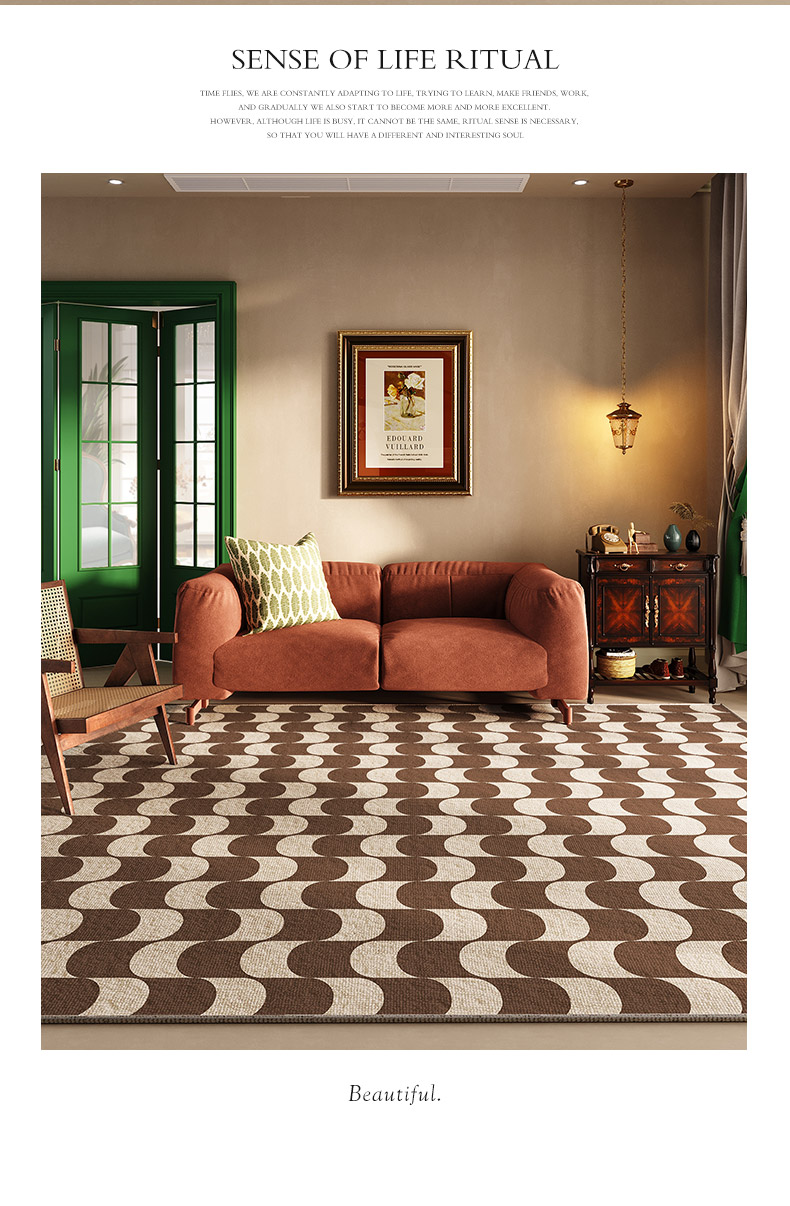 Plaid Carpet French Retro Carpets for Living Room Decor Thicken Bedside Rugs, Large Area Home Non-Slip Mat, Washable Lounge Rug in the Bedroom
