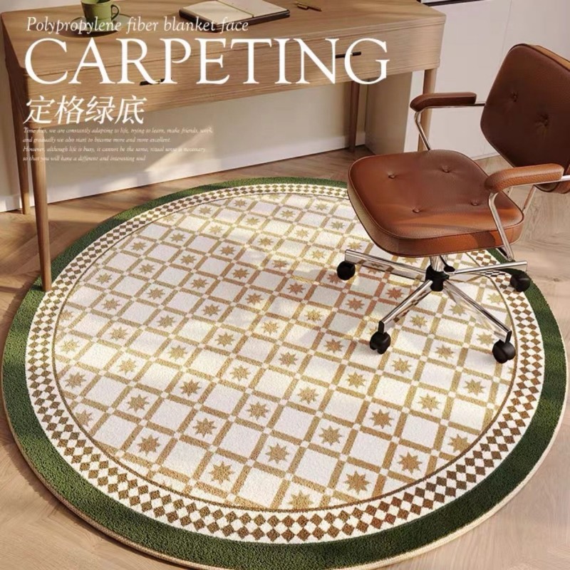 Plaid Carpet French Round Rugs for Bedroom and Retro Living Room Decor Large Area, Non-Slip, Fluffy, and Soft Lounge Mat for Children's Rooms