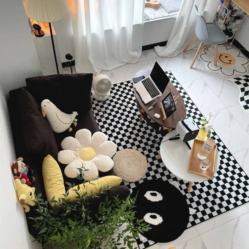 Plaid Carpet Nordic Black and White Checkerboard Carpets Simple yet Stylish Rug for Living Rooms, Bedrooms, Balconies, and Cloakrooms