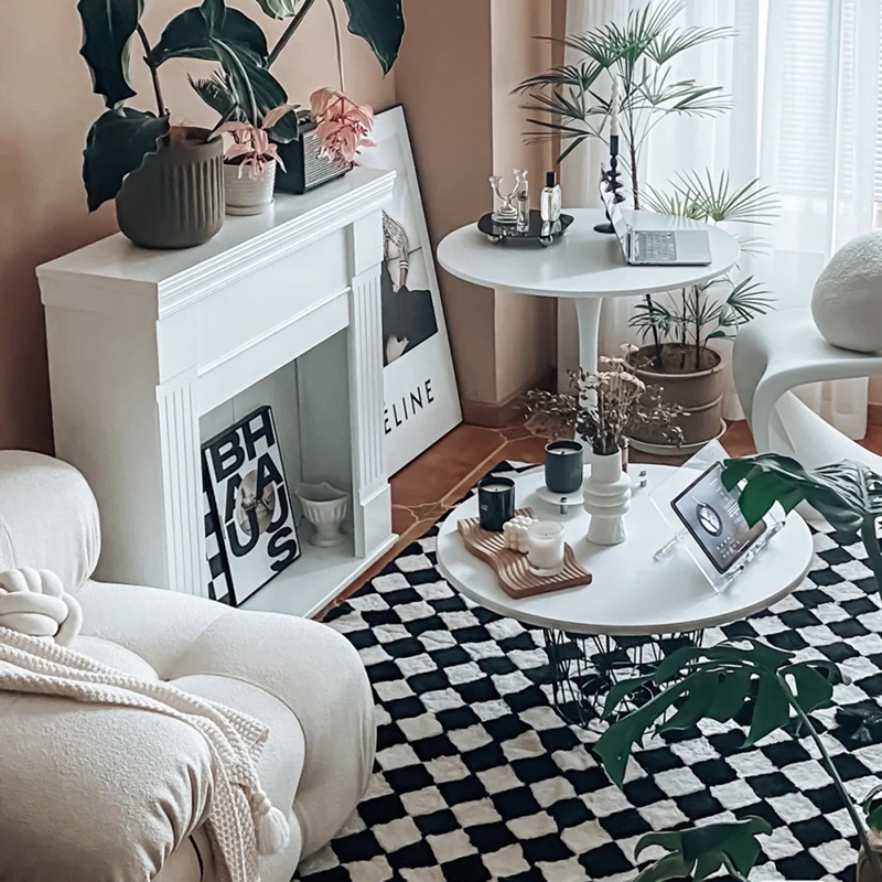 Plaid Carpet Nordic Black and White Checkerboard Carpets Simple yet Stylish Rug for Living Rooms, Bedrooms, Balconies, and Cloakrooms