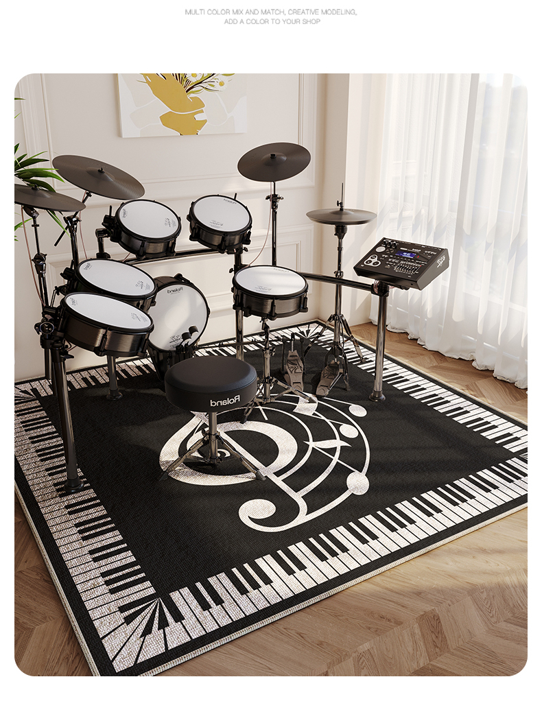 Plaid Carpet Black and White Plaid Polyester Carpets: Abstract Music Symbols, Fashionable Luxury for Living Room and Bedroom Home Decor