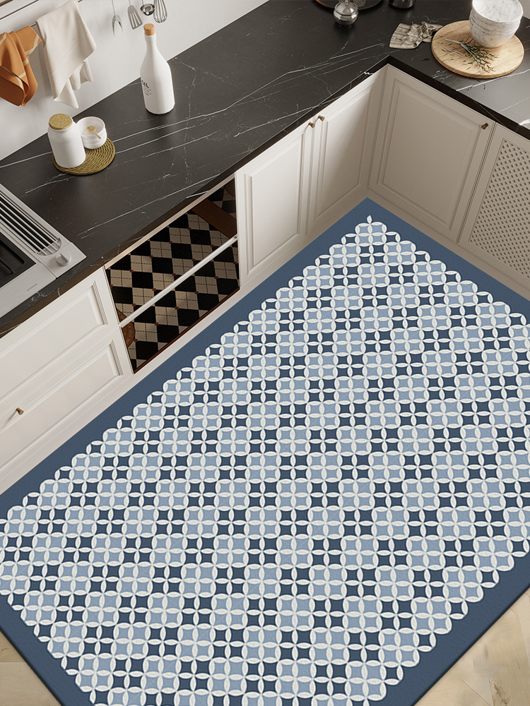 Plaid Carpet Retro Plaid PVC Leather Kitchen Rug Large Area, Oil-Proof, Non-Slip, Easy to Clean, Ideal for Living Rooms, Waterproof Door Mat