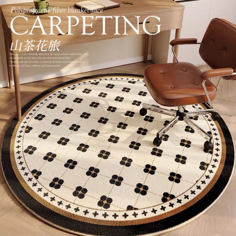 Plaid Carpet French Round Rugs for Bedroom and Retro Living Room Decor Large Area, Non-Slip, Fluffy, and Soft Lounge Mat for Children's Rooms