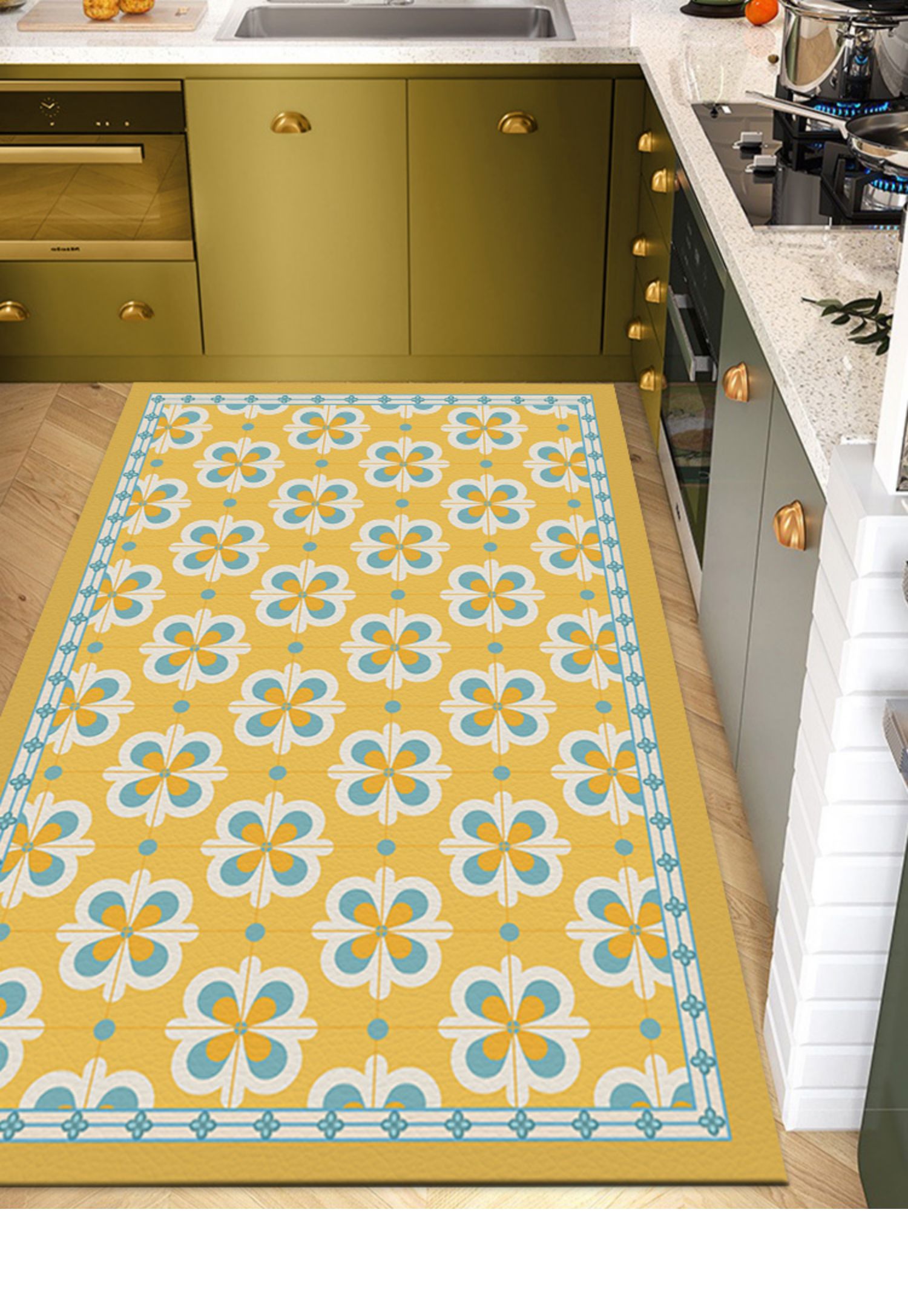 Plaid Carpet Retro Plaid PVC Leather Kitchen Rug Large Area, Oil-Proof, Non-Slip, Easy to Clean, Ideal for Living Rooms, Waterproof Door Mat