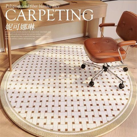 Plaid Carpet French Round Rugs for Bedroom and Retro Living Room Decor Large Area, Non-Slip, Fluffy, and Soft Lounge Mat for Children's Rooms