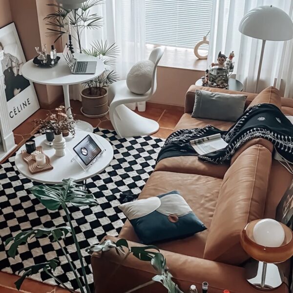 Plaid Carpet Nordic Black and White Checkerboard Carpets Simple yet Stylish Rug for Living Rooms, Bedrooms, Balconies, and Cloakrooms - Image 2